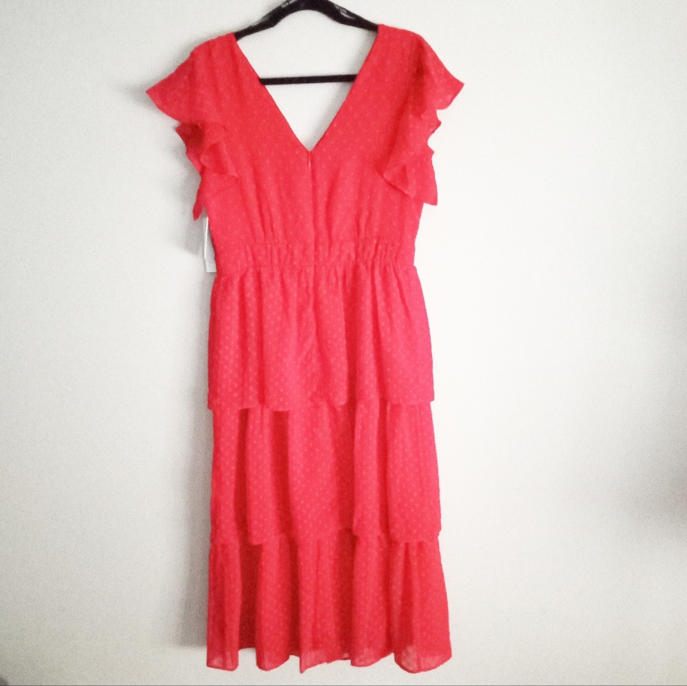 Julia Jordan NWT Red Flutter Sleeve Chiffon Midi  Woman's Dress - Picture 7 of 8